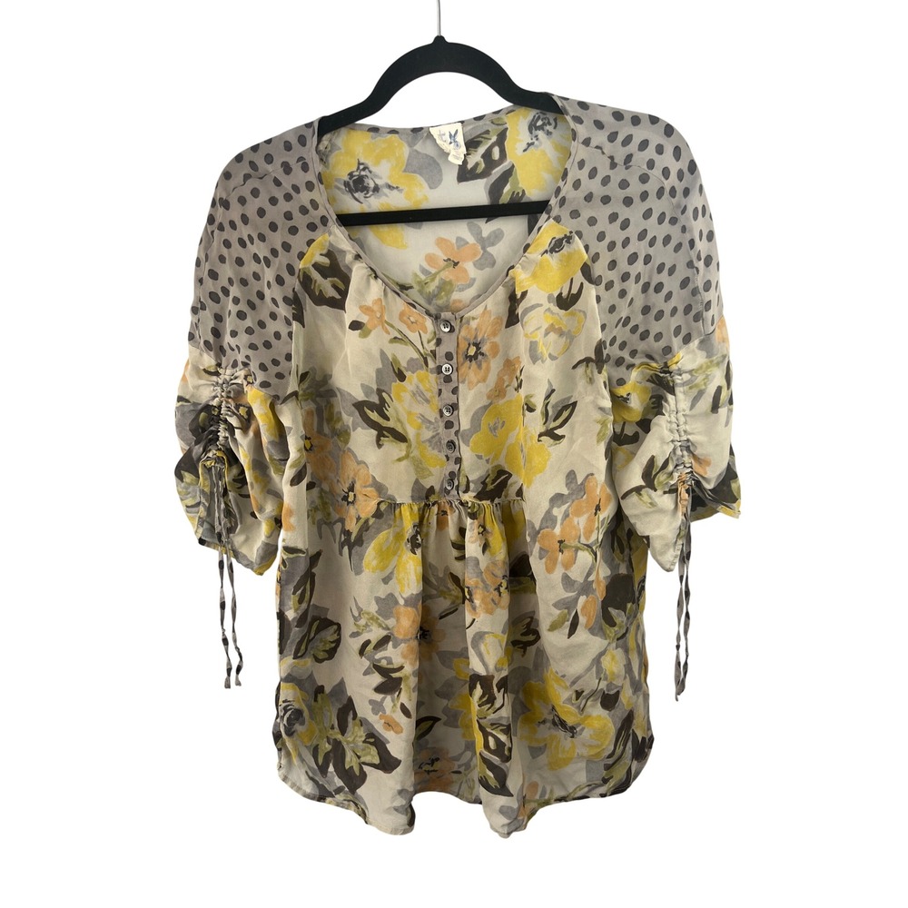 Anthropologie Edme & Esyllte Semi Sheer 100% Silk Floral Mixed Print Blouse SZS